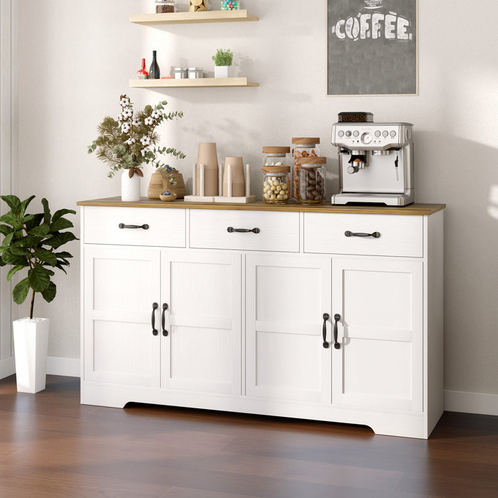 HOMCOM Buffet, meuble de bar a cafe avec tiroirs, blanc vieilli