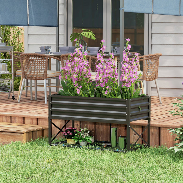 Outsunny Jardiniere surelevee en acier galvanise avec etagere de rangement