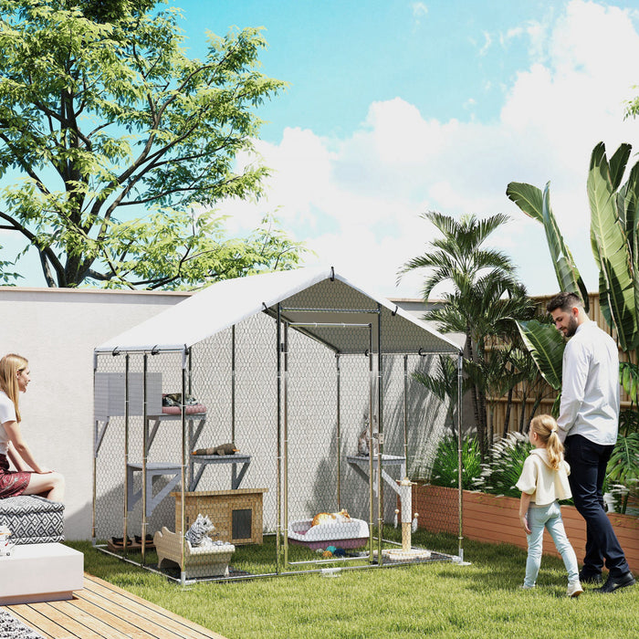 Catio Exterieur Extra Large 79\" en Metal avec Couverture Impermeable