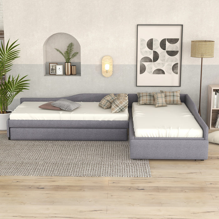 Tyler – Lit De Jour Rembourre En Tissu Aspect Lin Avec Lit Gigogne Et Rangement, Format Simple, Gris