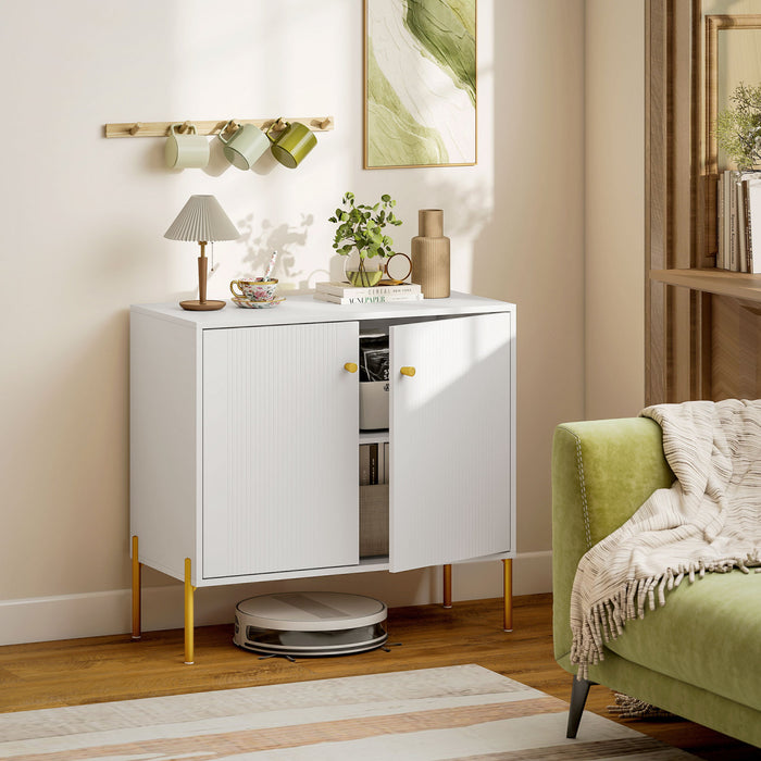 HOMCOM Buffet avec Portes Cannelees, Buffet Moderne de 32\", Blanc