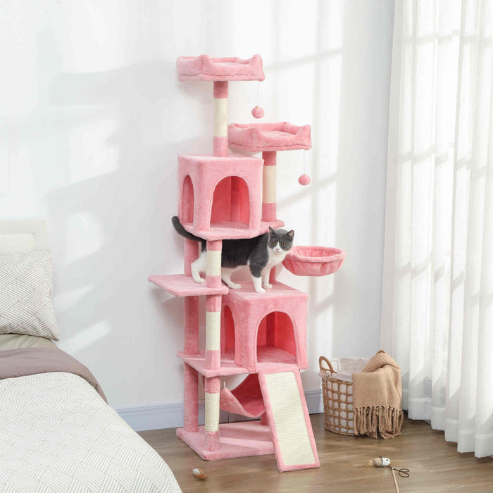 70\" Cat Tree with 2 Condos and Scratchers, Pink