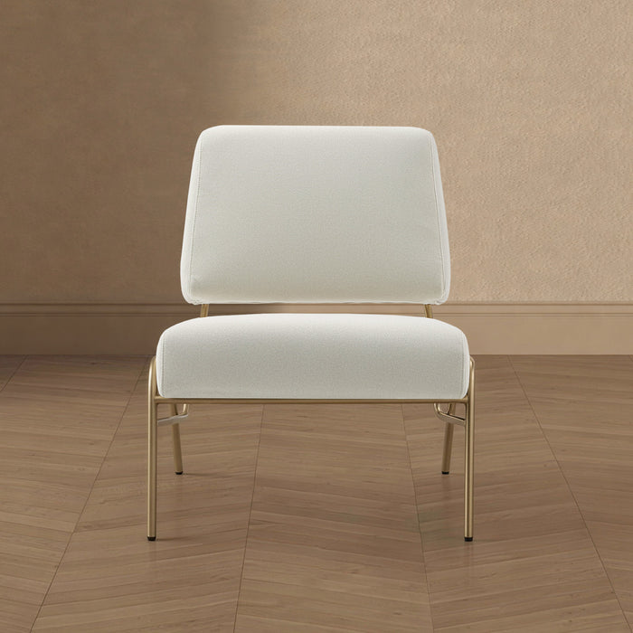 Fauteuil lounge contemporain moderne en metal et tissu Serenity, coloris ecru