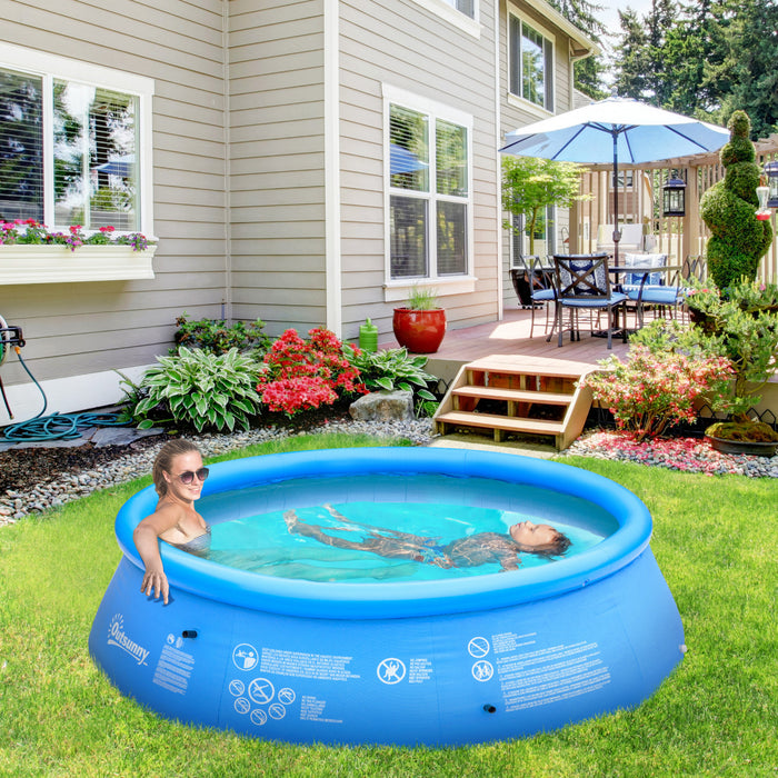 Outsunny Piscine Gonflable Familiale 104\" X 30\" Avec Pompe Manuelle Pour Enfants, Adultes, Exterieur Jardin Cour Bleu