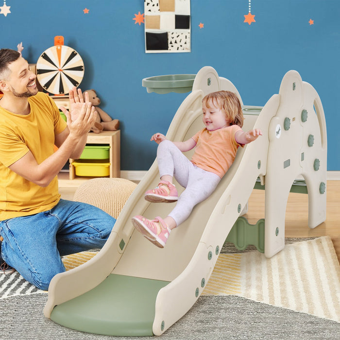 Costway 3-en-1 Toboggan Pour Tout-petit-enfant Avec La Zone Tampon De Basket-ball Cercle & Conception D'elephant De Boule