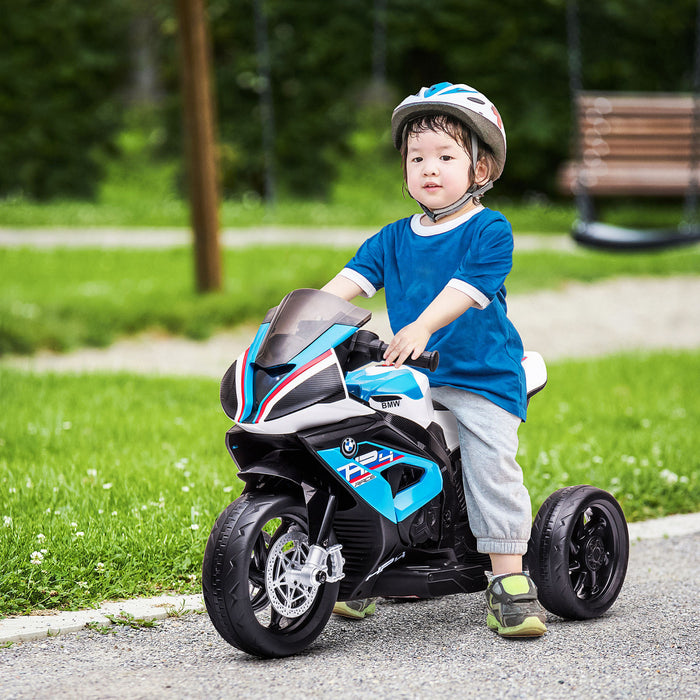 Aosom Porteur De Moto Electrique Pour Enfants Sous Licence Bmw Hp4 Jouet Moto 3 Roues 6v Alimentee Par Batterie Avec Musique Pour Filles Garcon 18-60 Mois, Bleu