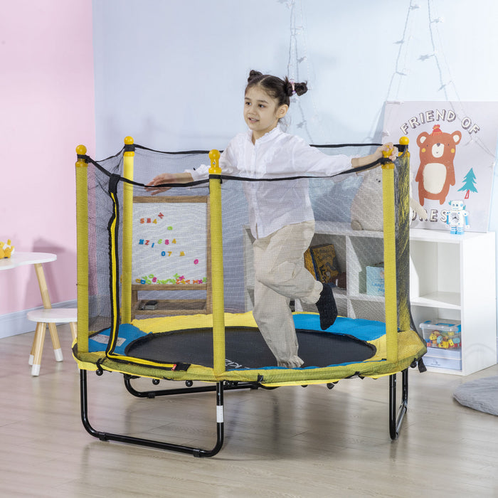Qaba Trampoline pour enfants de 4,6 pi, trampoline exterieur interieur de 44,5\" de hauteur avec filet d'enceinte, mini trampoline pour garcons et filles, ages de 3 a 10 ans, jaune