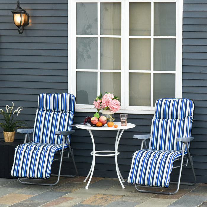 Outsunny Lot De 2 Chaises Longues De Jardin, Fauteuil Inclinable, Bleu