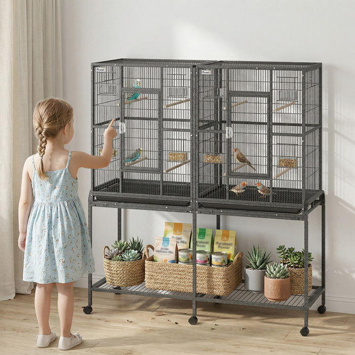 Cage pour Oiseaux 141 cm, Cage Voliere avec Support Roulant Detachable