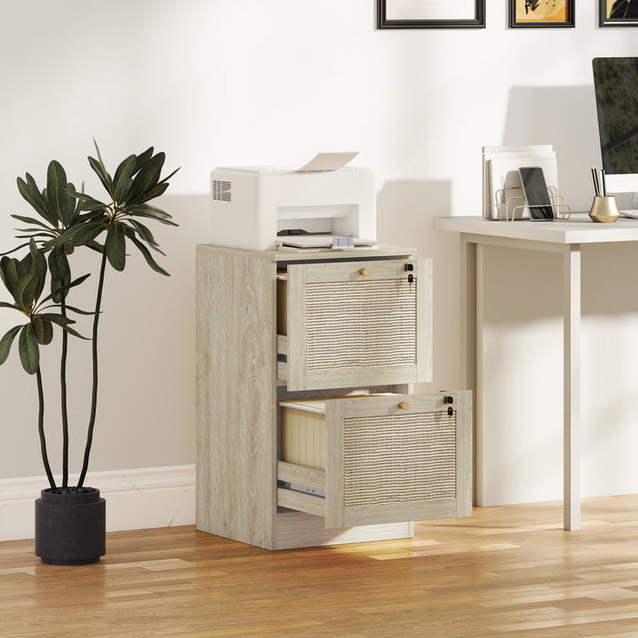 HOMCOM Classeur verrouillable a 2 tiroirs pour format A4, chene