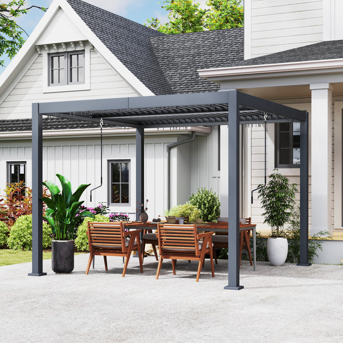 Outsunny Pergola A Persiennes 10' X 10' Toit Reglable Et Cadre En Aluminium