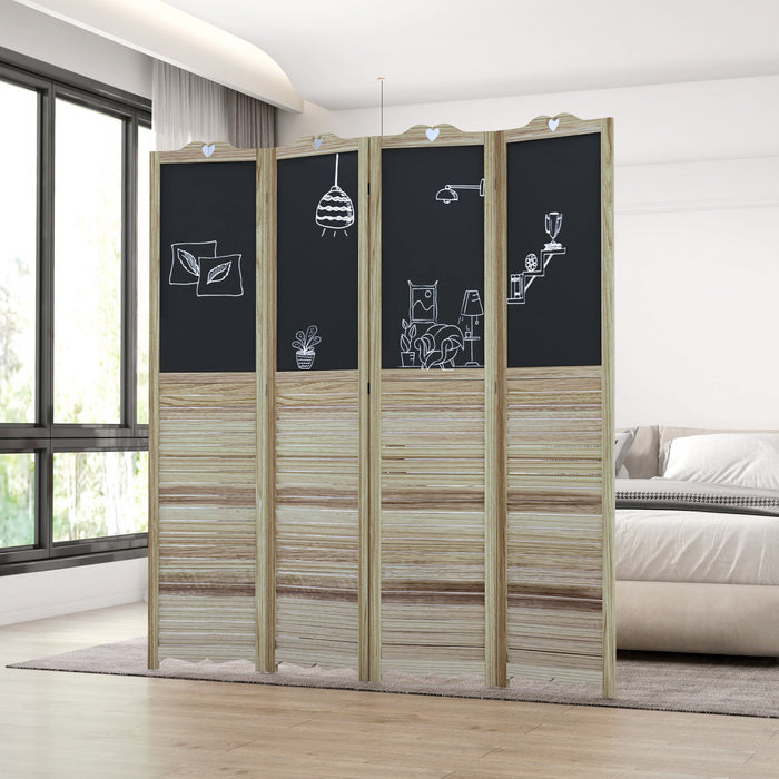 Homcom Separateur De Piece A 4 Panneaux Avec Tableau Noir