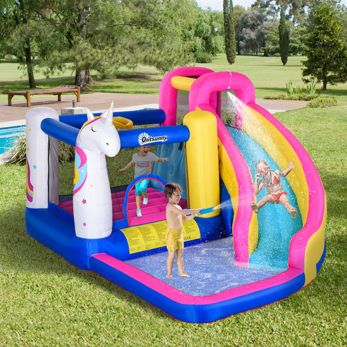 Outsunny Kids Bounce Castle House Trampoline Gonflable Toboggan Aquatique Mur D'escalade 5 En 1 Avec Gonfleur Pour Les Enfants De 3 A 12 Ans Ete 12,4' X 10,5' X 6,9' Multicolore
