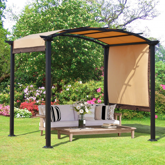 Outsunny 10' X 8' Canopee Exterieur Retractable Pergola Cadre En Acier Patio Pergola Abri Pare-soleil Avec Toit En Arc, Beige