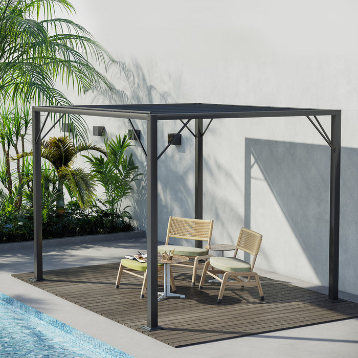 Outsunny Pergola Exterieure A Persiennes 9.5' X 8' En Aluminium Avec Toit En Maille Respirante Reglable, Gris