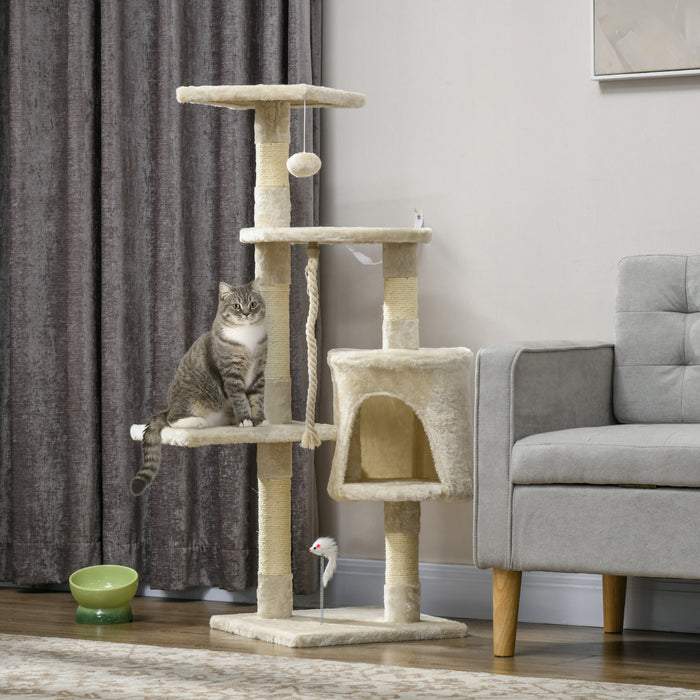 Pawhut Arbre A Chat A Gratter 44 Pouces Centre D'activites Multi-niveaux Condo Furniture Post Beige