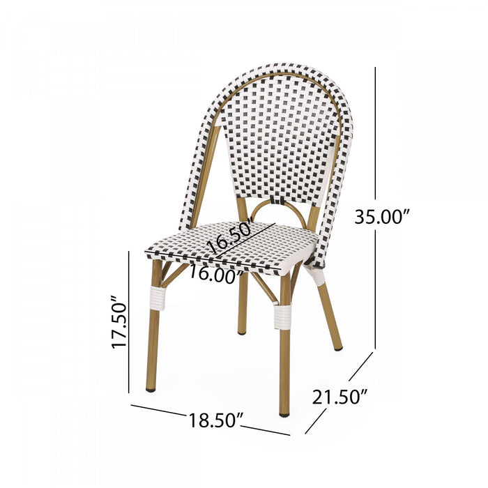 Chaises de bistrot francaises Julien en rotin synthetique et aluminium, lot de 2 - noir et blanc