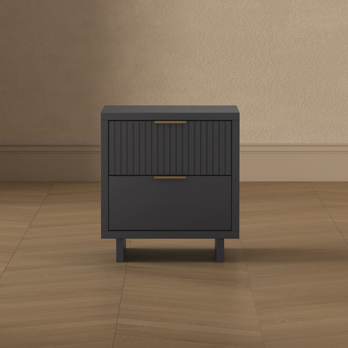 Table de nuit contemporaine Elara 18\" en bois massif gris charbon (2 tiroirs)