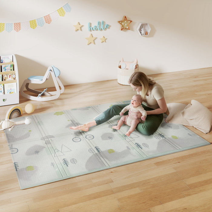Qaba Tapis de jeu pour bebe, 77\"x58\", pliable et reversible, grand tapis de jeu en mousse, impermeable et antiderapant, pour l'interieur et l'exterieur, motif elephant