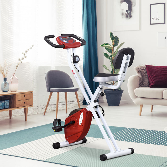 Soozier Velo D'exercice D'entrainement Vertical Pliable Avec 8 Niveaux De Resistance Magnetique Pour L'exercice Aerobique, Rouge