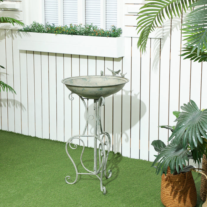 Outsunny Bain D'oiseaux En Metal De 19,3 Po Avec Statues D'oiseaux