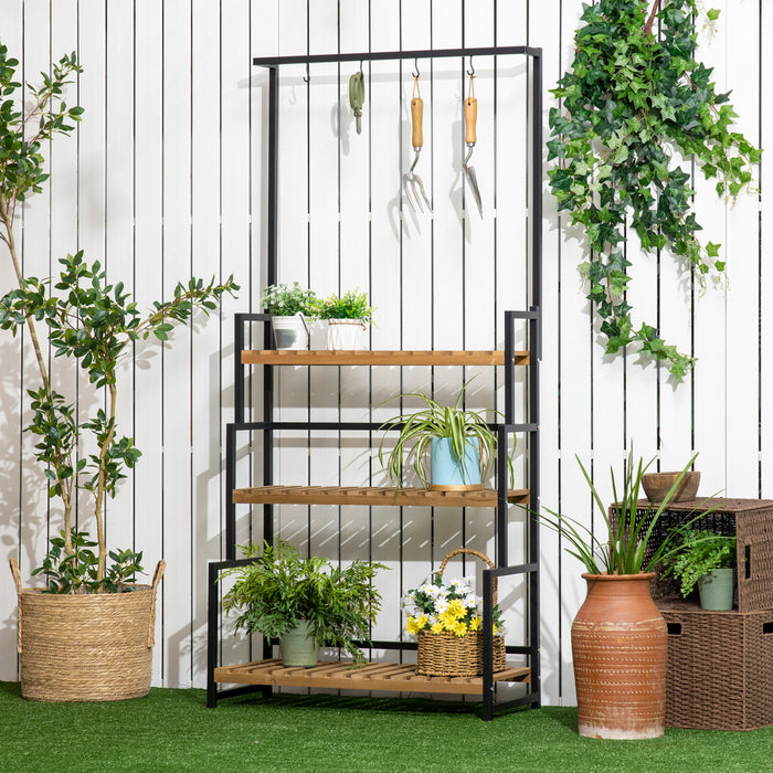 Outsunny Support Pour Plantes A 3 Etages Avec Crochets De Suspension, Grande Etagere Pour Plantes Pour L'interieur, L'exterieur, Le Porche, Le Balcon, Le Salon Et La Chambre A Coucher