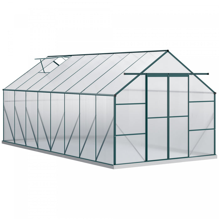 Outsunny Serre En Polycarbonate Avec Porte, Gouttiere, Aeration, Vert