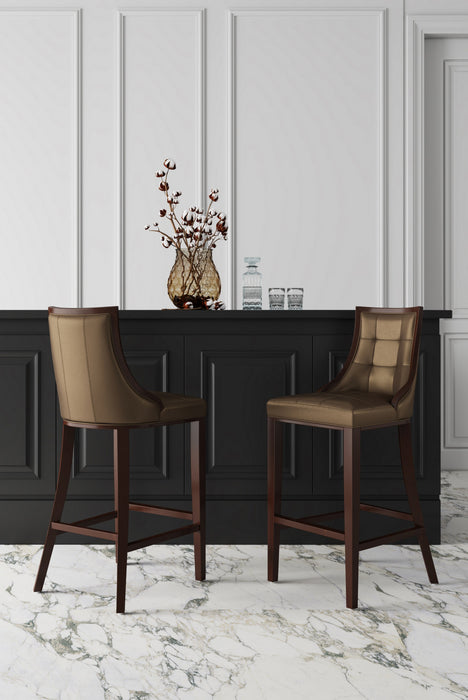 Tabouret de bar traditionnel en bois avec assise rembourree Fifth Avenue, bronze - Lot de 2