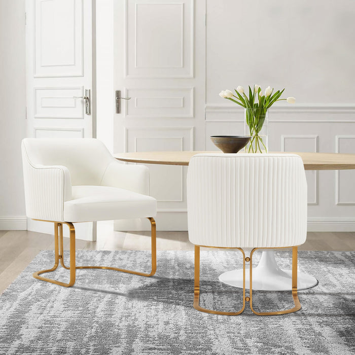 Chaise de salle a manger moderne Raya en bois et cuir vegetalien ivoire - Lot de 2