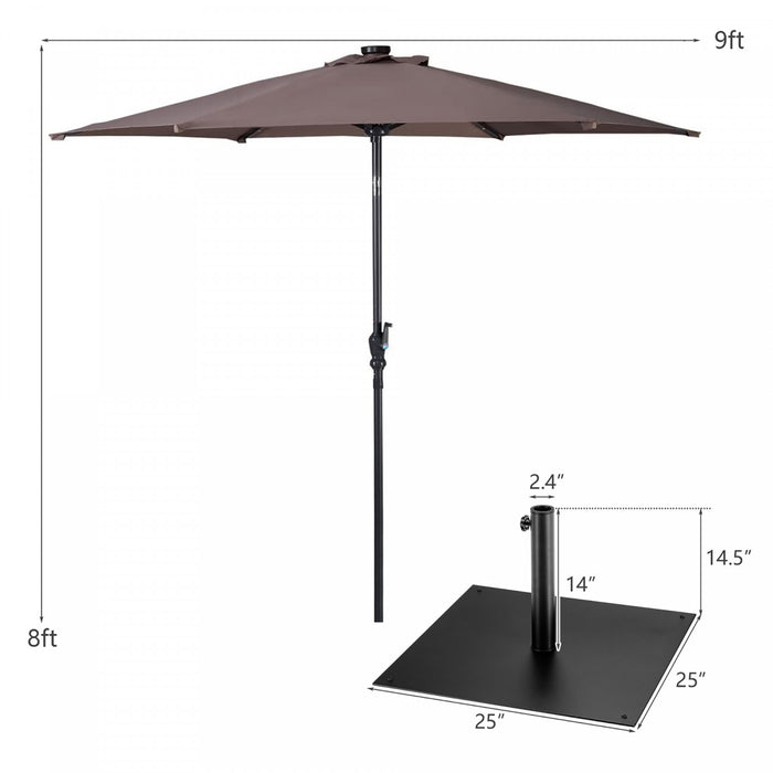 Costway Parasol de marche patio 9ft avec lumieres solaires et pied parasol en acier de 40 LBS