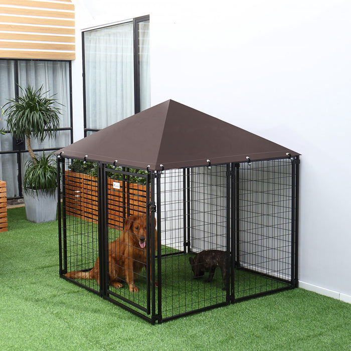 Pawhut Chenil Pour Chiens En Metal Et Tissu Oxford Toit Resistant Aux Intemperies Porte Verrouillable Espace Spacieux 55.5\" X 55.5\" X 60.25\" Noir