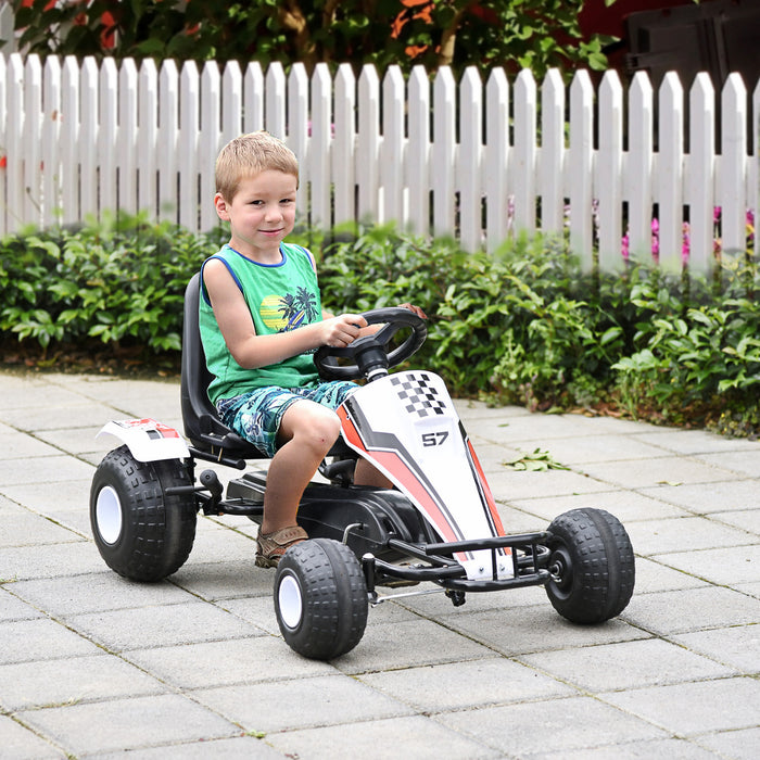 Aosom Pedale Go Kart Enfants Monter Sur Style De Course De Voitures Avec Siege Reglable, Roues En Plastique, Frein A Main Et Levier De Vitesse, Noir