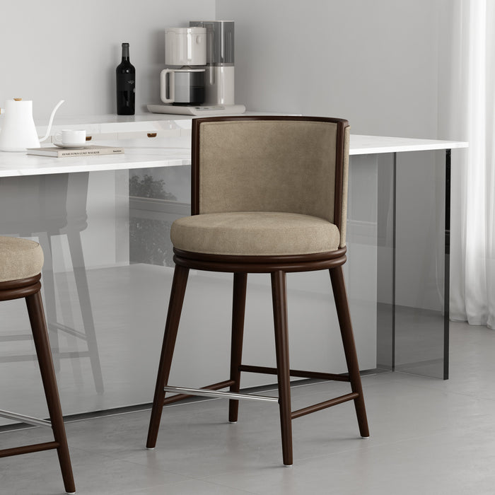 Tabouret de comptoir moderne en bois et tissu Evalyn, finition naturelle