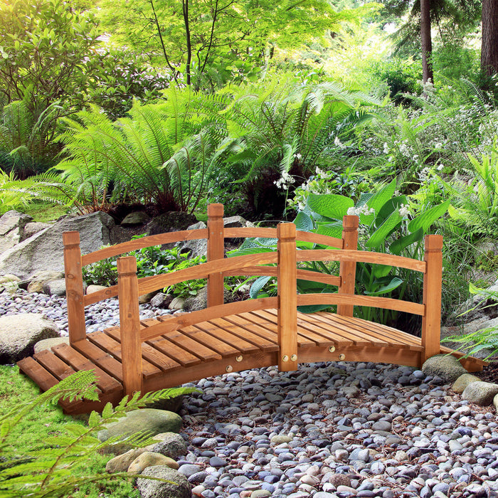 Outsunny Pont De Jardin En Bois De 5 Ft Passerelle En Arc Classique Avec Garde-corps Pour Passerelle De Bassin De Ruisseau Orange