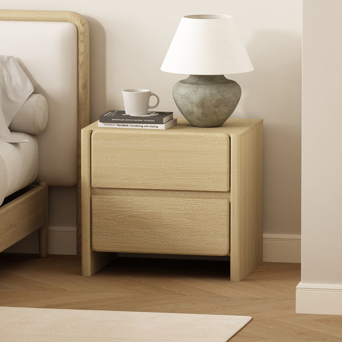 Table de nuit moderne Linda 24\" en chene naturel (2 tiroirs)