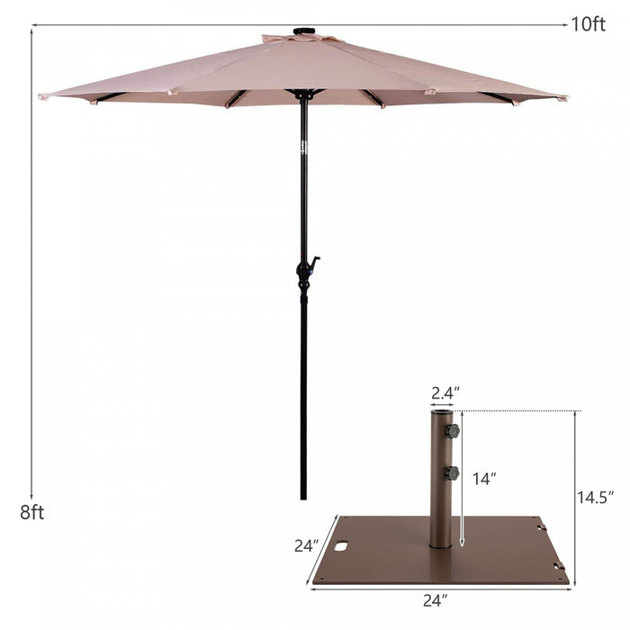 Costway Parasol Solaire de Patio 10ft Lumieres Solaires Exterieur avec Pied de Parasol Mobile de 50 LBS