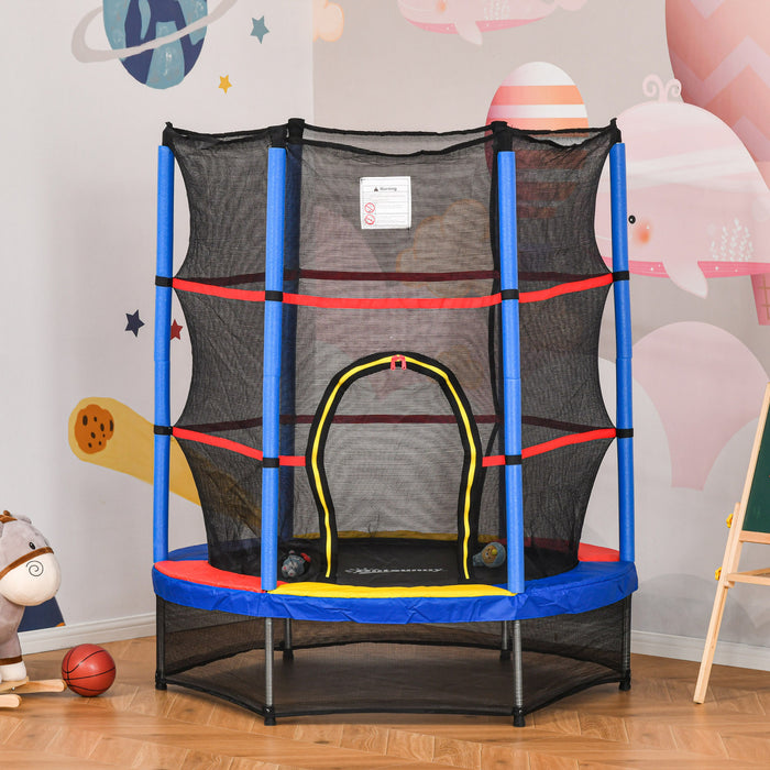 Outsunny Trampoline Pour Enfants Φ55\" Avec Filet, Cadre En Acier, Rebondeur Rond D'interieur, Age 3 A 6 Ans, Multicolore