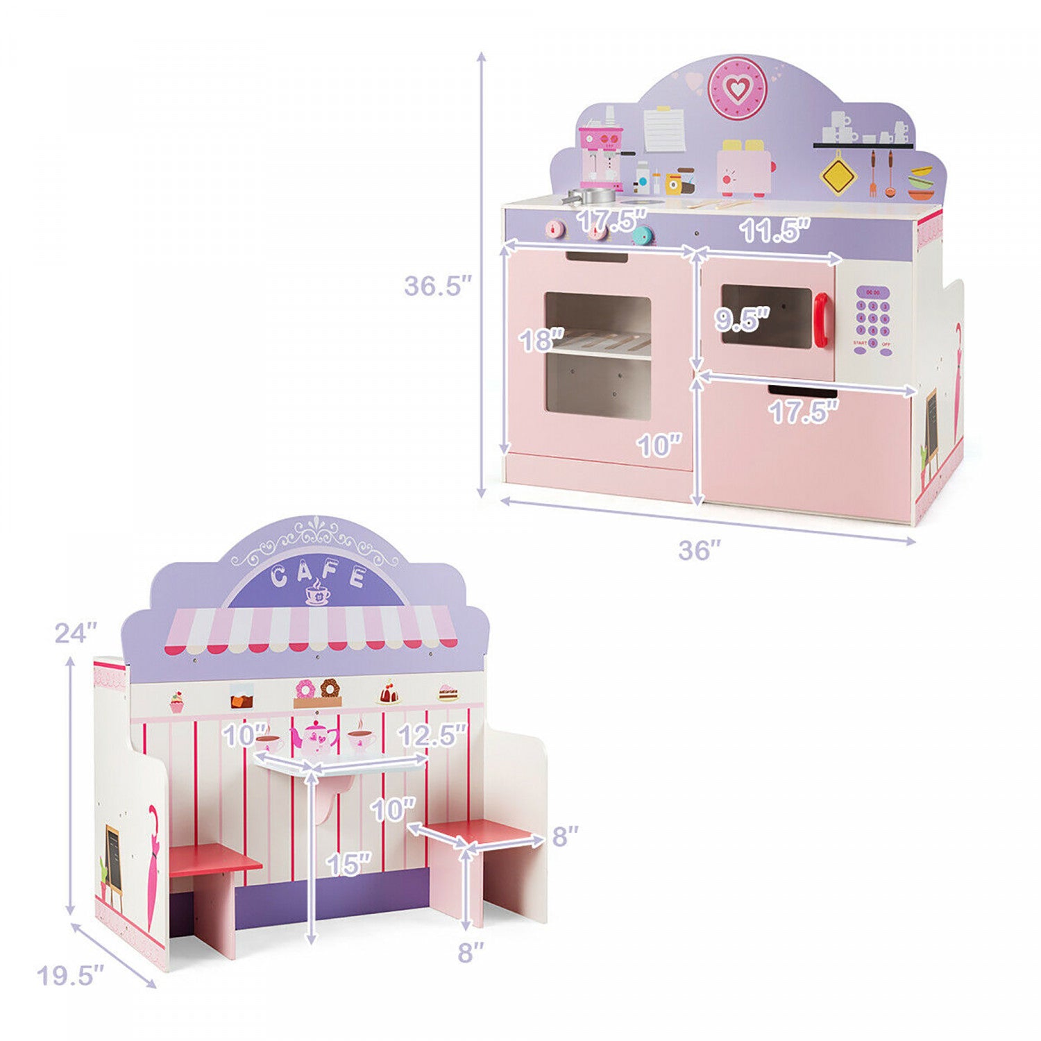 COSTWAY Cuisine Enfants 2 En 1 Double Face – Jeu De Rôle Avec 14 Accessoires, Barbecue, Auvent, Table & Chaises Pliables – Dès 3 Ans