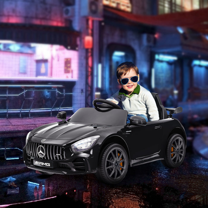 Qaba Voiture Electrique Pour Enfants Sous Licence Mercedes-benz Amg Gtr, Alimentee Par Batterie 12 V, Avec Telecommande, Lumieres Led, Klaxon Musical, Pour Les 3 A 6 Ans, Noir