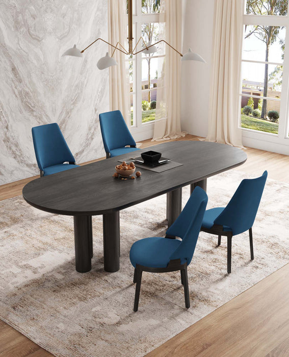 Chaise de salle a manger moderne en bois Kara avec revetement bleu - Lot de 4