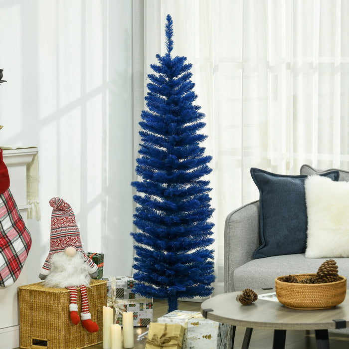 Homcom Sapin De Noel Artificiel Fin 5pi, Arbre De Noel, Bleu Profond