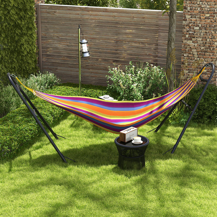 Outsunny Support Hamac Avec Chaines Et Crochets Reglables, Noir