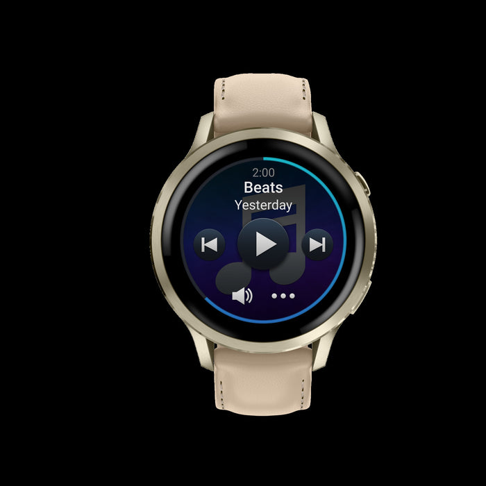 Montre intelligente Garmin Venu 4 41 mm en cuir dore premium - Suivi de style de vie, application ECG, alarme de reveil intelligente, rapport du soir, profils de triathlon, mode fauteuil roulant