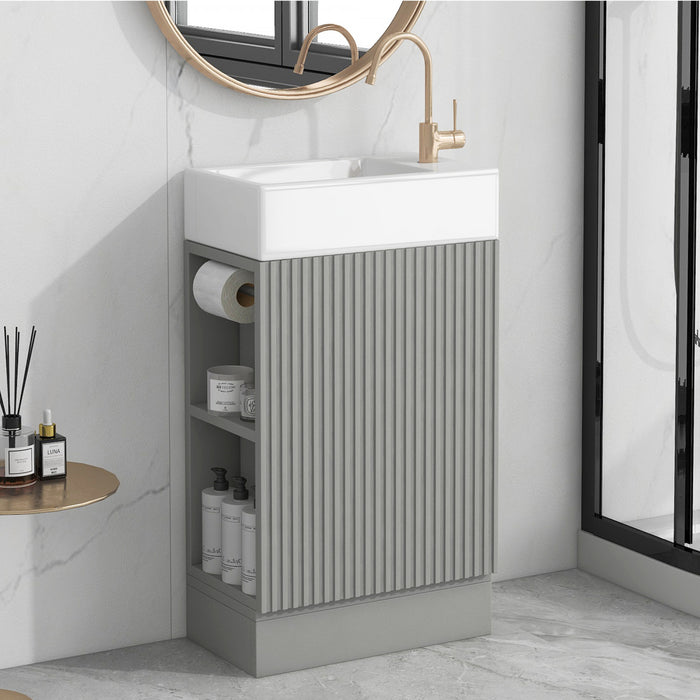 Ethan Meuble-lavabo de 18,6\" avec vasque et etagere reglable, Gris