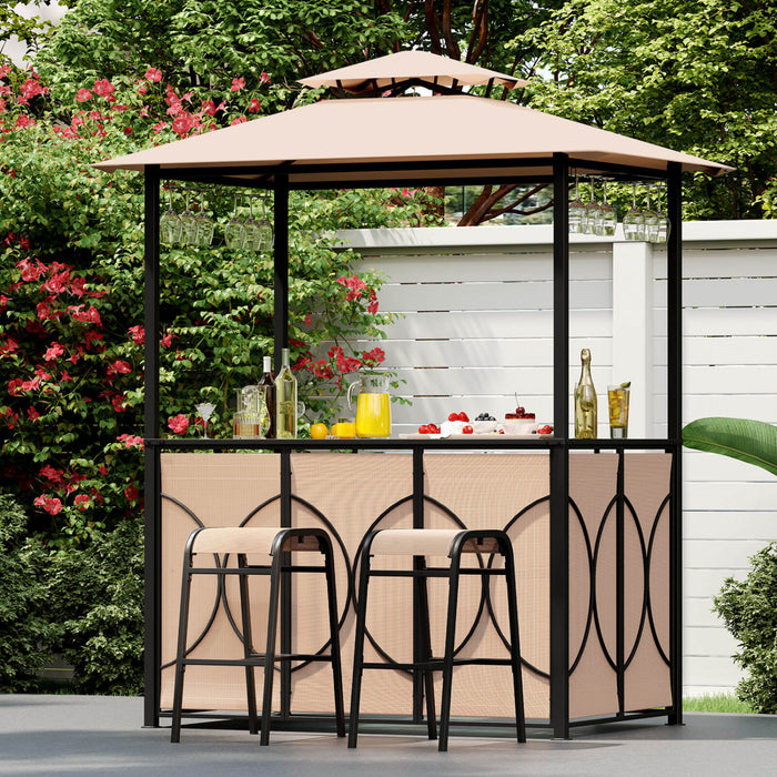 Costway 6.5 X 4 X 8 Ft Grill Gazebo Ensemble Avec 2 Tabourets De Bar, Table De Bar En Verre Trempe Brun