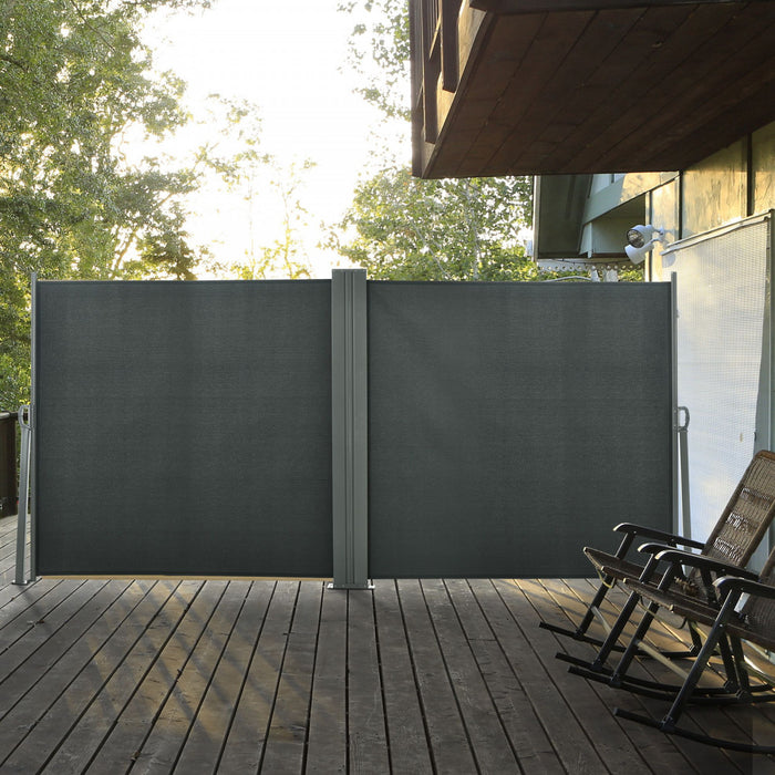 Outsunny Auvent Retractable Double 236\" X 71\", Paravent De Terrasse, Gris