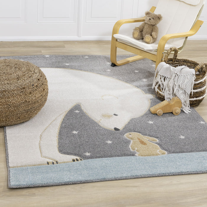 Carpette à motif d’ours polaire avec lapin pour enfants - 5 pi 3 po x 7 pi 7 po