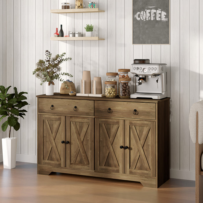 HOMCOM Buffet, armoire bar a cafe, etagere reglable, marron clair