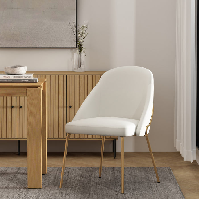 Chaise de salle a manger moderne Gracie en metal et cuir vegetalien blanc et or