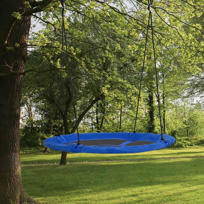 Outsunny 43.25\" Balancoire Enfant Corde Siege Suspendu Rond Jardin Aire De Jeu Jouet De Jeu En Plein Air, Pour Enfants 3-12 Ans, Bleu